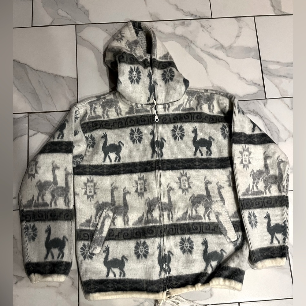 ALY MARKA 100% wool printed zip up hoodie